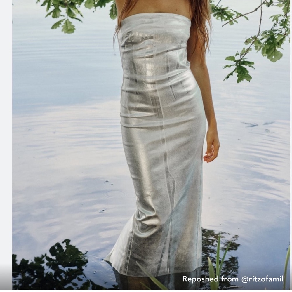 COPY - Zara XS The fitted denim dress silver/Metallic